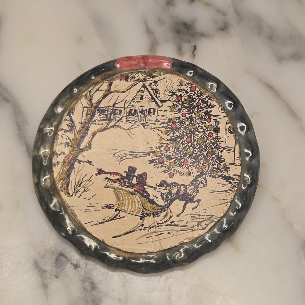 Vintage Hand-Painted Porcelain Holiday Brooch Pin Winter